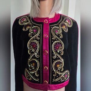 Vintage Escada Black Velvet Sequin Embroidered Blazer Size EU 38